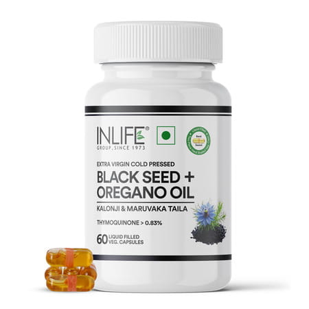 Inlife Black Seed Oil (480mg) & Oregano Oil (20mg 50:1) | Extra Virgin Cold-Pressed 60 Veg Capsules