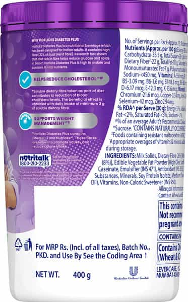 Horlicks Diabetes Plus Vanilla 400 G Jar