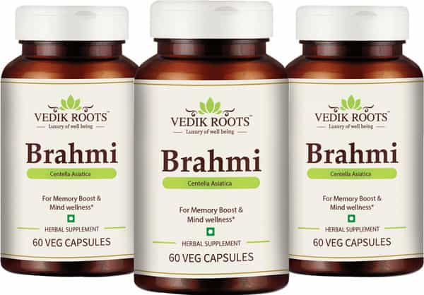 Vedikroots Brahmi (Bacopa Monnieri) Pure Extract 450 Mg 60 Veg Capsules (Pack Of 3)
