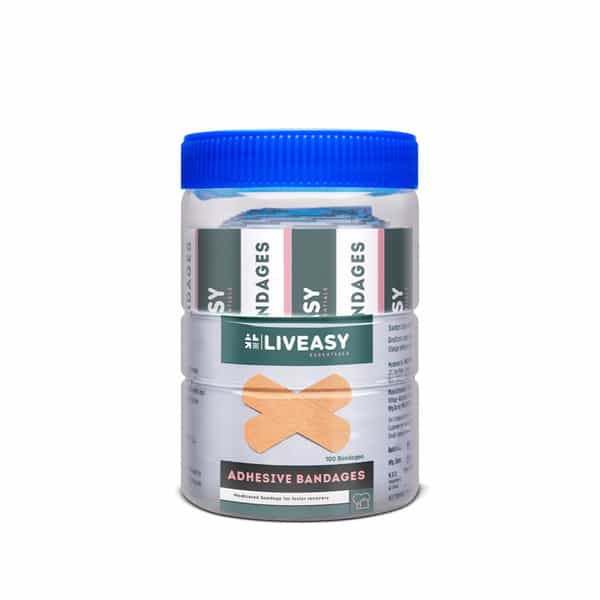 Liveasy Adhesive Bandages - Box Of 100 - Medicated Bandage For Faster Recovery