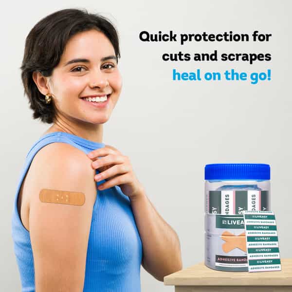 Liveasy Adhesive Bandages - Box Of 100 - Medicated Bandage For Faster Recovery