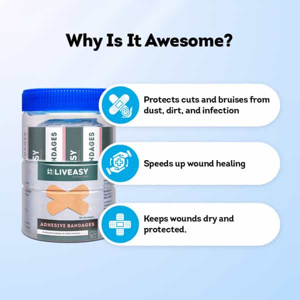 Liveasy Adhesive Bandages - Box Of 100 - Medicated Bandage For Faster Recovery