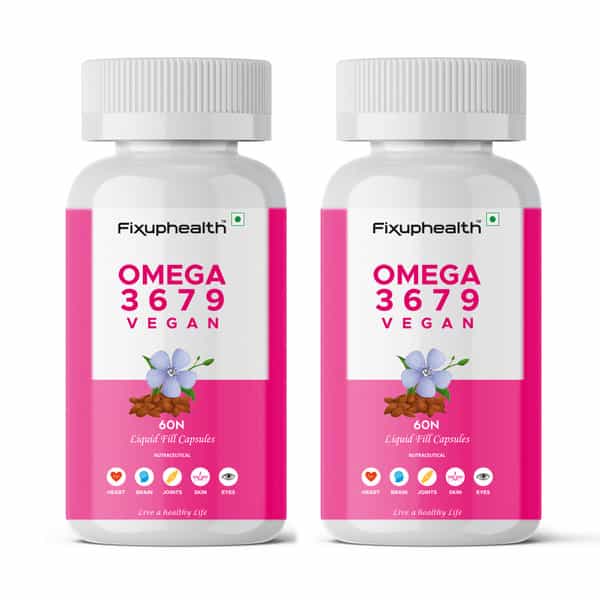 Fixuphealth Omega 3 6 7 9 Vegan Flaxseed Sea Nutrition Supplement For Hair Skin & Bones 60Cap Pack 2