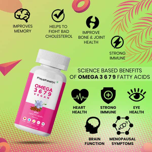 Fixuphealth Omega 3 6 7 9 Vegan Flaxseed Sea Nutrition Supplement For Hair Skin & Bones 60Cap Pack 2