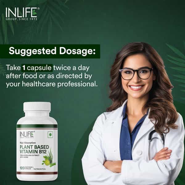 Inlife Plant Based Vitamin B12 Supplements For Men & Women - 120 Veg Capsules