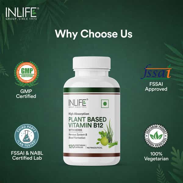 Inlife Plant Based Vitamin B12 Supplements For Men & Women - 120 Veg Capsules