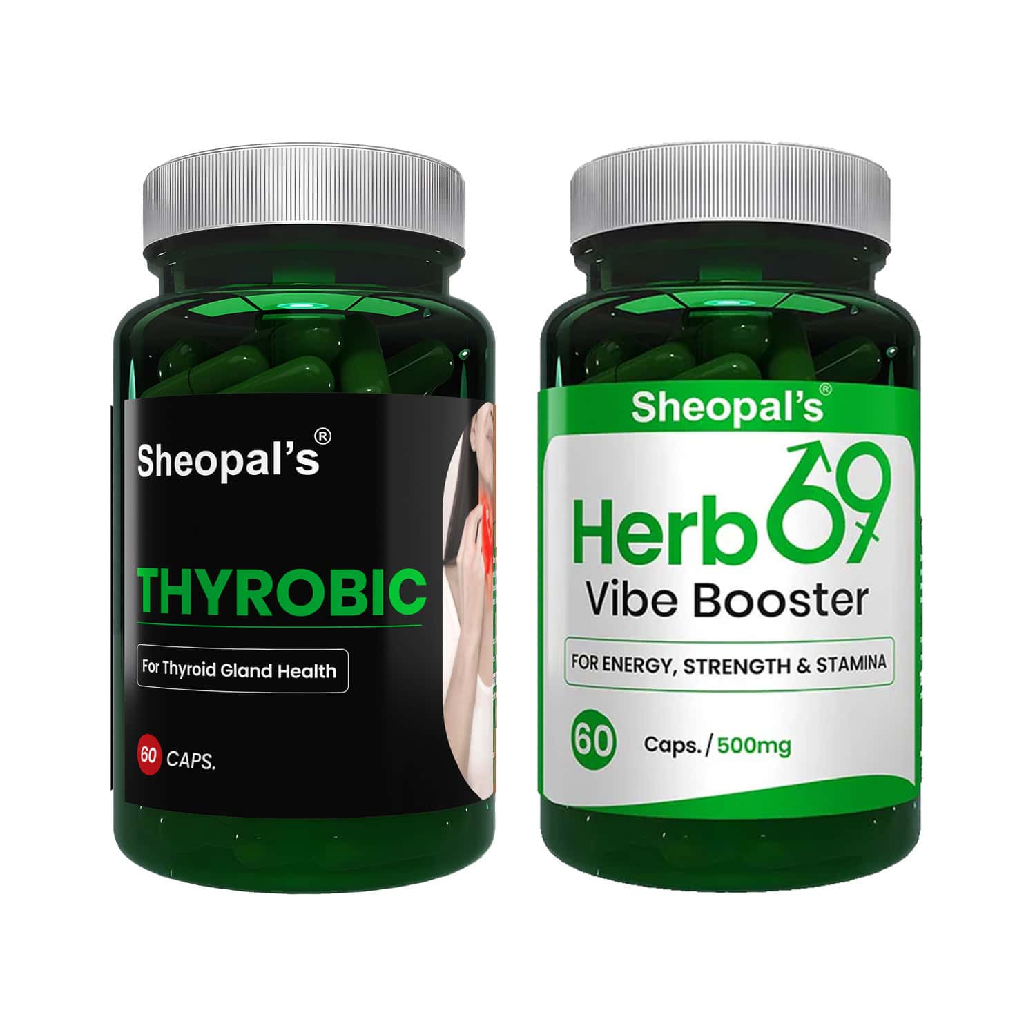 Sheopal's Thyrobic For Thyroid And Herb 69 Booster For Stamina Strength & Performance 60+60 Caps