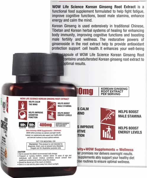 Wow Life Science Korean Ginseng 400 Mg - 60 Capsules