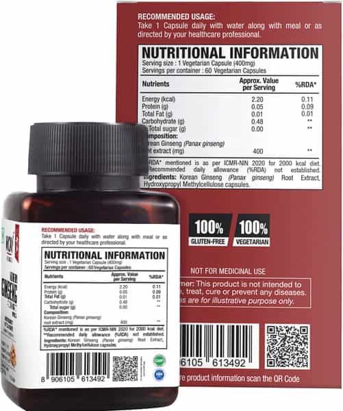Wow Life Science Korean Ginseng 400 Mg - 60 Capsules