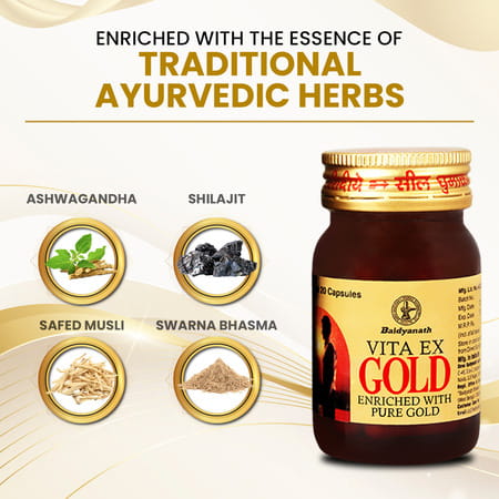 Baidyanath Vita Ex Gold | Boosts Stamina | Testosterone Booster And Vitality - 20 Capsules