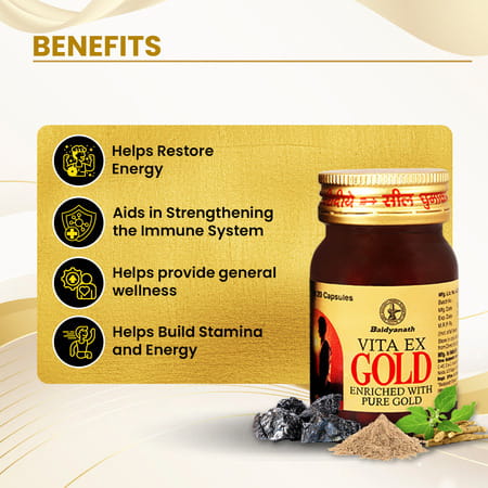 Baidyanath Vita Ex Gold | Boosts Stamina | Testosterone Booster And Vitality - 20 Capsules
