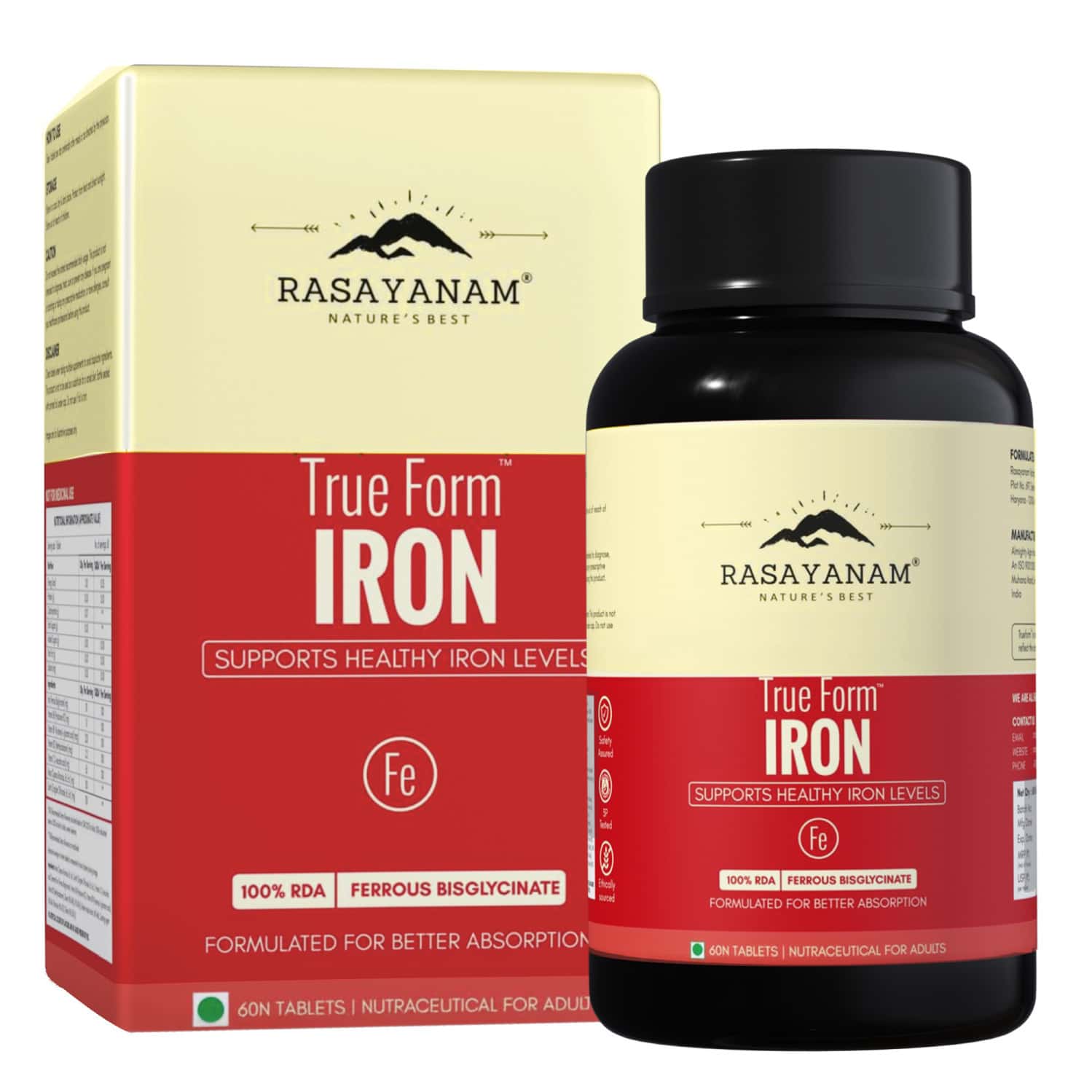 Rasayanam Iron Supplement | 4x Absorption | Vit C & B - Complex | 60 Tabs | Pack Of 1
