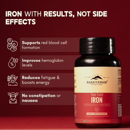 Rasayanam Iron Supplement | 4x Absorption | Vit C & B - Complex | 60 Tabs | Pack Of 1