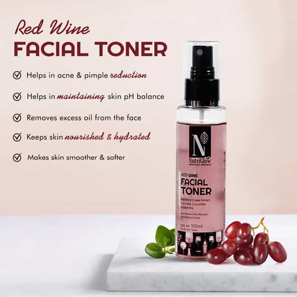 Nutriglow Advanced Organics Red Wine Facial Toner/Anti-Ageing/ Vitamin A C E 100Ml