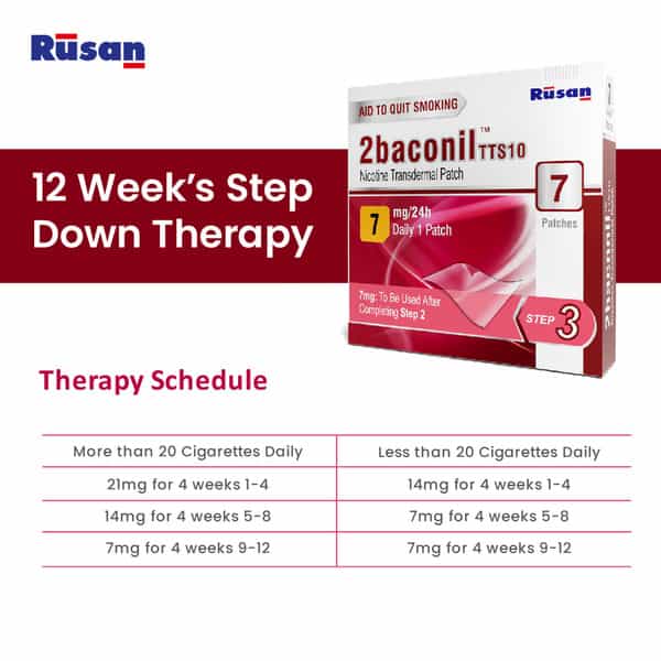 Rusan 2Baconil 7Mg | 1 Months Therapy Plan | Box | 7 Nicotine Transdermal Patch | Pack Of 4