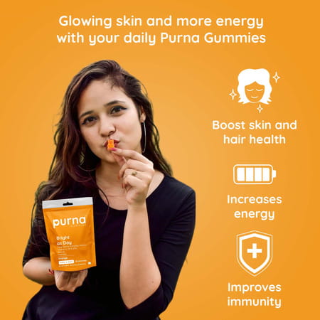 Purna Gummies Vitamin C Orange Gummy For Immunity Booster | Antioxidant And Clear Skin | 30 Day Pack