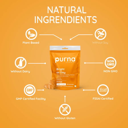 Purna Gummies Vitamin C Orange Gummy For Immunity Booster | Antioxidant And Clear Skin | 30 Day Pack