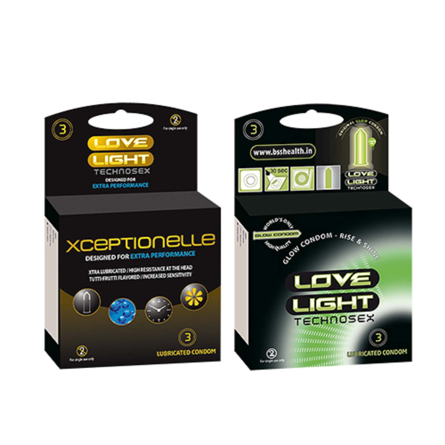 Love Light Xceptionelle Tutti Frutti Flavored & Love Light Technosex Glow Condoms Combo Pack 6 No'S