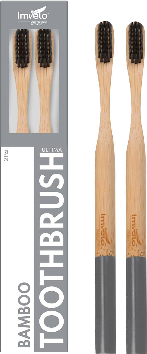 Imvelo Premium Bamboo Toothbrush | Easy Grip Round Handle Pack Of 4 Charcoal Activated Soft Bristles