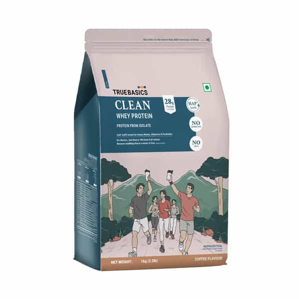 Truebasics Clean Whey 100% Protein Isolate Powder (Coffee | 1Kg) | 28G Protein
