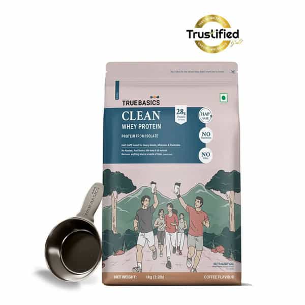 Truebasics Clean Whey 100% Protein Isolate Powder (Coffee | 1Kg) | 28G Protein
