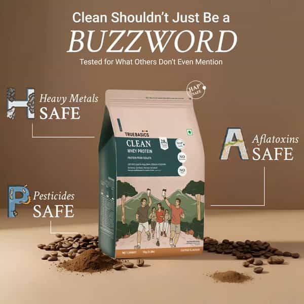 Truebasics Clean Whey 100% Protein Isolate Powder (Coffee | 1Kg) | 28G Protein