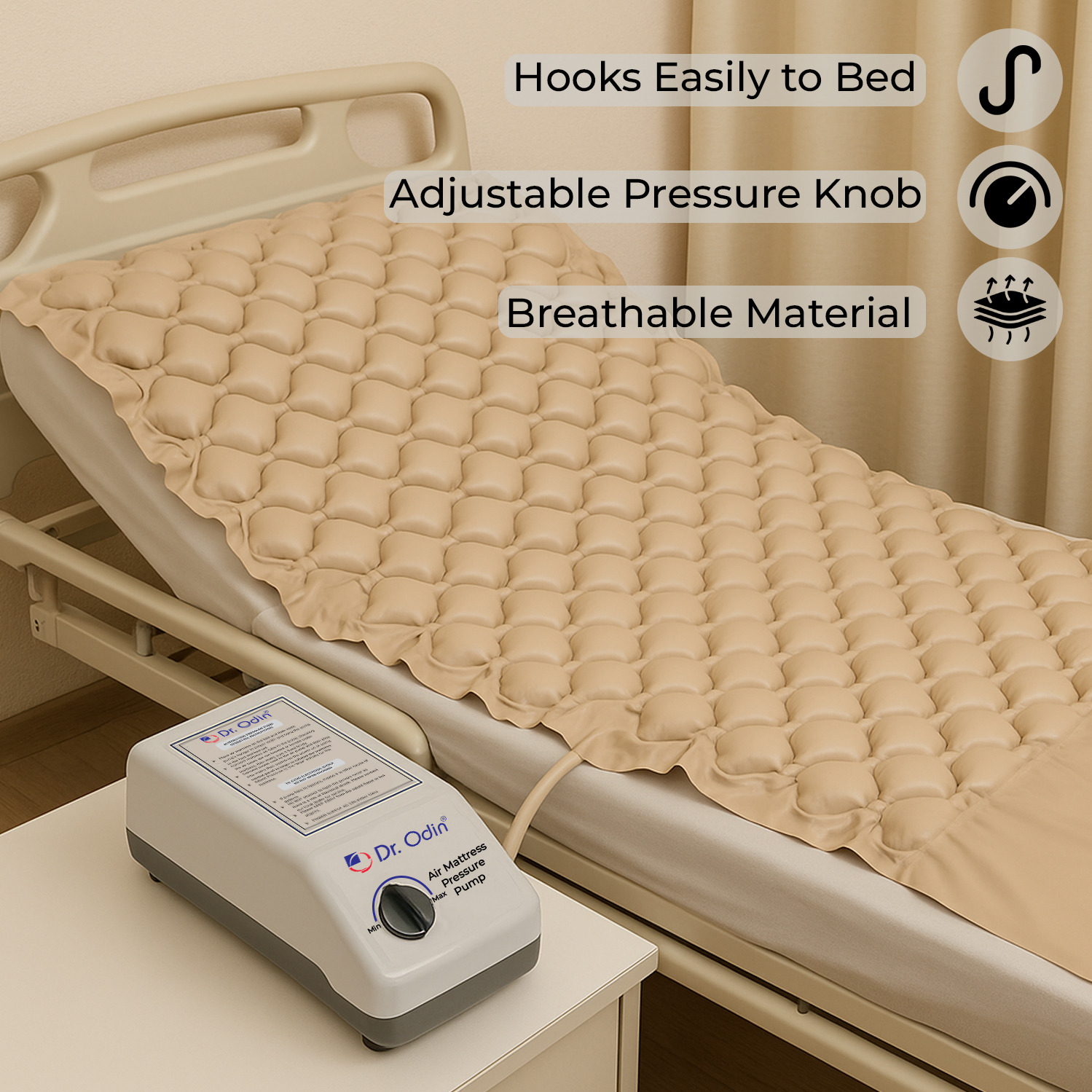 Dr. Odin Oam002 Electric Air Mattress 220x90x7cm Brown Pressure Adjustable (Small) 1 Nos