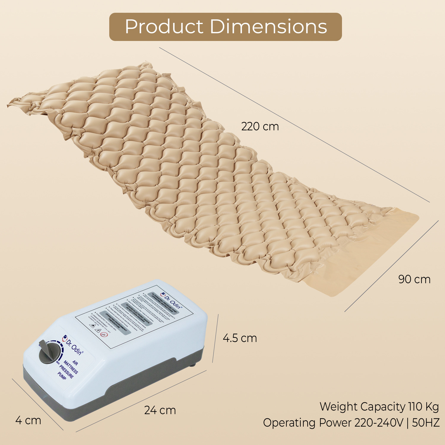 Dr. Odin Oam002 Electric Air Mattress 220x90x7cm Brown Pressure Adjustable (Small) 1 Nos