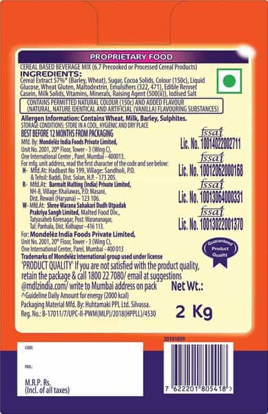 Cadbury Bournvita Chocolate Nutritional Drink (Refill) 2Kg Carton Pack
