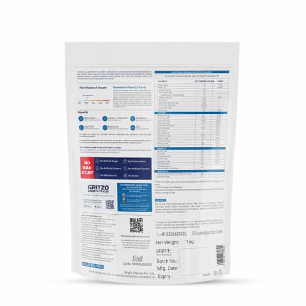 Gritzo Supermilk Growth+ (Formerly Height+) (2 - 6Y Boy & Girl) | 7G Protein (Double Chocolate 1Kg)