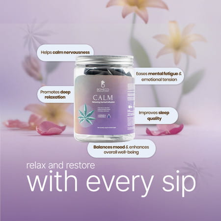 Boheco Calm Herbal Infusion Tea Bags | For Stress Relief With Vijaya Leaf | 20 Non-Plastic Bags 50gm