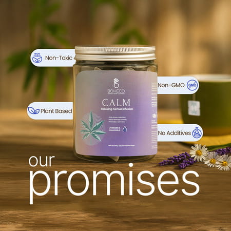 Boheco Calm Herbal Infusion Tea Bags | For Stress Relief With Vijaya Leaf | 20 Non-Plastic Bags 50gm