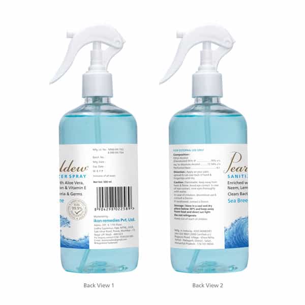 Pearldew Sanitizer Spray (Sea Breeze) 500 Ml | Aloe & Neem | Paraben Free (Pack Of 1)
