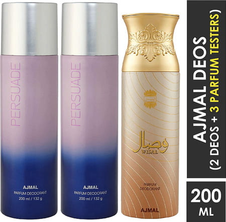 Ajmal 2 Persuade For Men & Women & 1 Wisal For Women Deodorants Each 200Ml Combo Pack Of 3