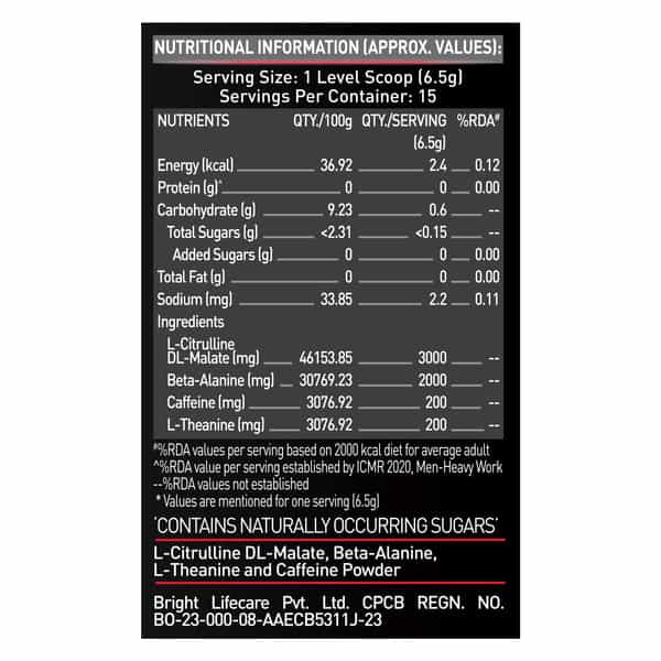 Muscleblaze Pre Workout 200 Xtreme | 200Mg Caffeine | 2000Mg Beta Alanine (100 G | Fruit Punch)