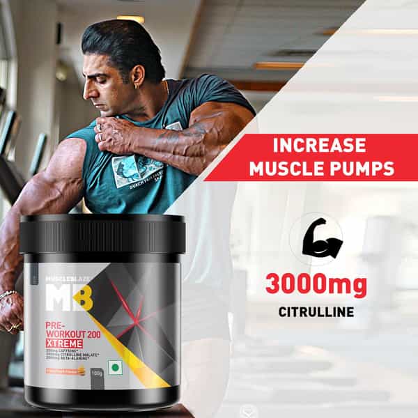 Muscleblaze Pre Workout 200 Xtreme | 200Mg Caffeine | 2000Mg Beta Alanine (100 G | Fruit Punch)