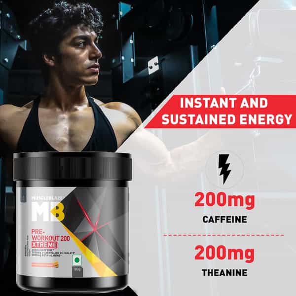 Muscleblaze Pre Workout 200 Xtreme | 200Mg Caffeine | 2000Mg Beta Alanine (100 G | Fruit Punch)