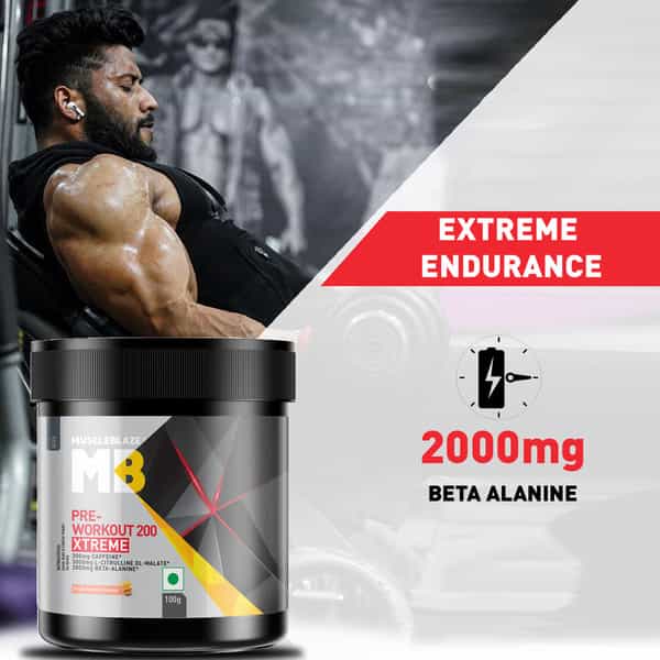 Muscleblaze Pre Workout 200 Xtreme | 200Mg Caffeine | 2000Mg Beta Alanine (100 G | Fruit Punch)