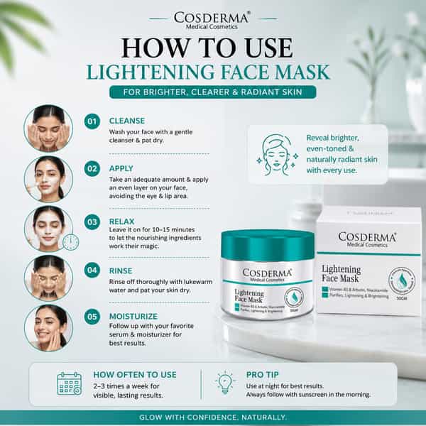 Cosderma Lightening Face Mask | Vitamin B3 | Arbutin & Niacinamide | Skin Brightening Formula 50Gm