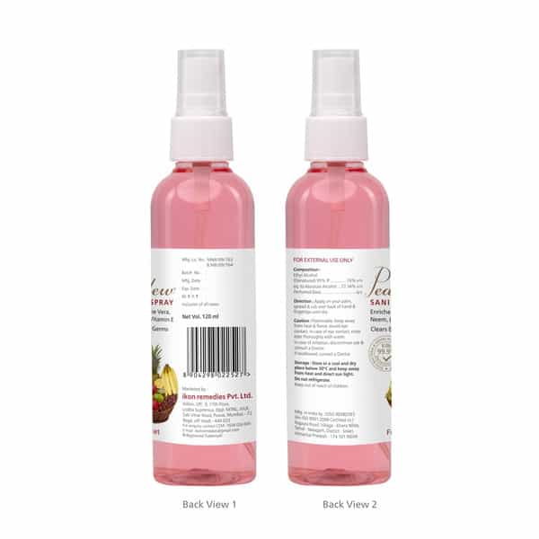 Pearldew Sanitizer Spray (Fruit Basket) 120 Ml | Aloe & Neem | Paraben Free (Pack Of 8)