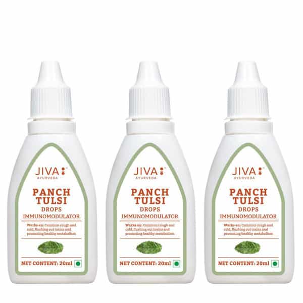 Jiva Tulsi Drops Made Of Five Species Of Tulsi|Detox The Body | Boost 5X Immunity- 20Ml (Pack Of 3)