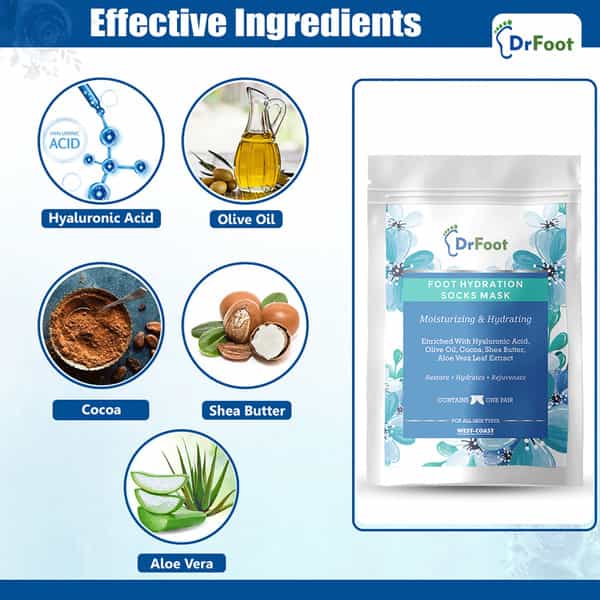 Dr Foot Foot Hydration Socks Mask With Hyaluronic Acid Olive Oil Cocoa Shea Butter And Aloe Vera