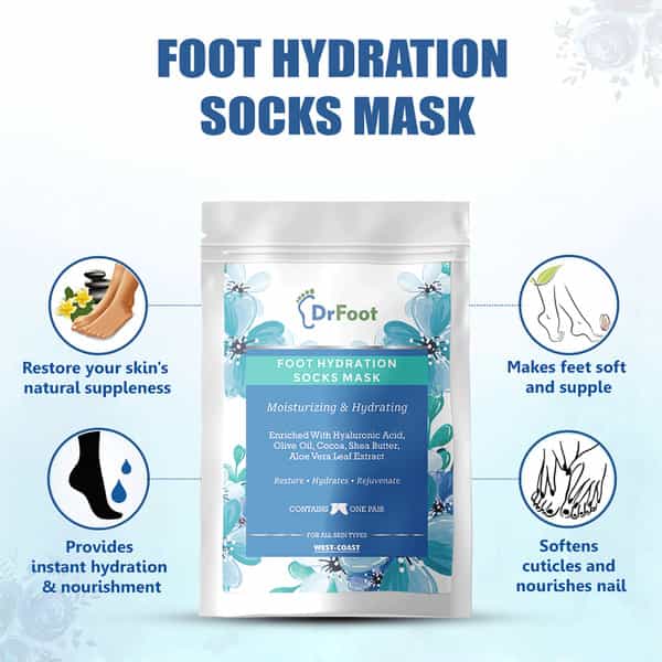 Dr Foot Foot Hydration Socks Mask With Hyaluronic Acid Olive Oil Cocoa Shea Butter And Aloe Vera