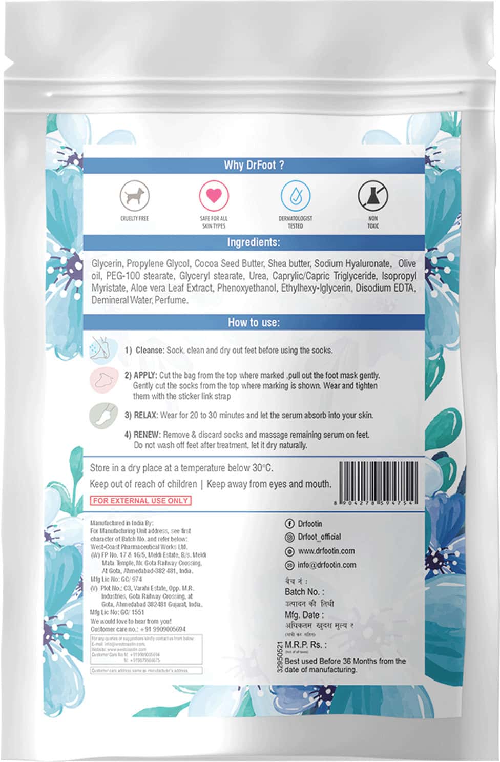 Buy DR FOOT FOOT HYDRATION SOCKS MASK WITH HYALURONIC ACID OLIVE OIL