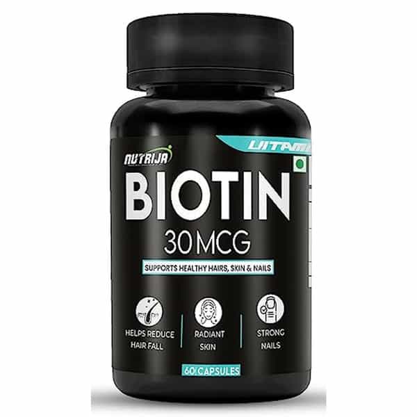 Nutrija Biotin Supplement For Hair Health | Reduce Hair Fall & Boost Hair Growth (120 Capsules)