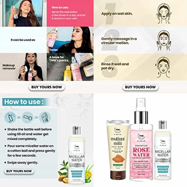 Tnw The Natural Wash Skincare Combo With Micellar Water | Steam Distilled Rose Water