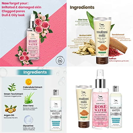Tnw The Natural Wash Skincare Combo With Micellar Water | Steam Distilled Rose Water