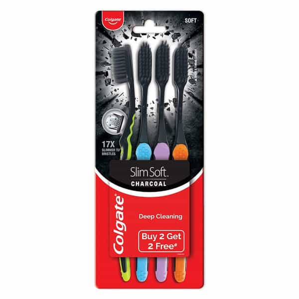 Colgate Slimsoft Charcoal Manual Toothbrush For Adults (Buy 2 | Get 2 Free) - 4 Pcs