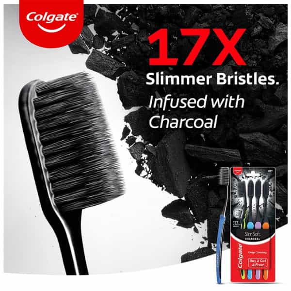 Colgate Slimsoft Charcoal Manual Toothbrush For Adults (Buy 2 | Get 2 Free) - 4 Pcs