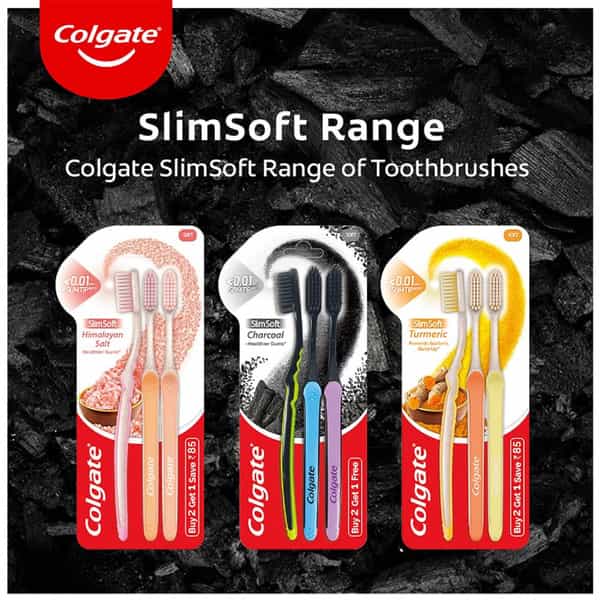 Colgate Slimsoft Charcoal Manual Toothbrush For Adults (Buy 2 | Get 2 Free) - 4 Pcs